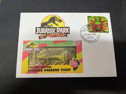 14-5-2024 (5 Z 7) Australian Personalised Stamp Isssued For Jurassic Park 30th Anniversary (Dinosaur) - Prehistorics