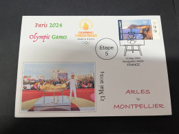 14-5-2024 (5 Z 7) Paris Olympic Games 2024 - Torch Relay (Etape 5) In Montpellier (13-5-2024) With OLYMPIC Stamp - Verano 2024 : París