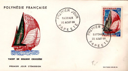 POLYNESIE FDC 1966 YACHT DE GRANDE CROISIERE - Bateaux