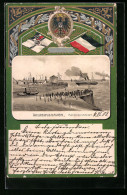 Passepartout-Lithographie Wilhelmshaven, Dampfer An Der Hafeneinfahrt, Wappen  - Autres & Non Classés