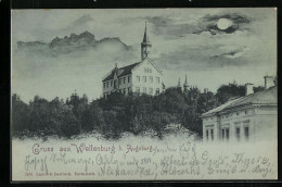 Mondschein-AK Wellenburg Bei Augsburg, Teilansicht Mit Kirche  - Augsburg