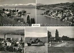 13522427 Meilen Panorama Motiv Mit Kirche Freibad Faehre Zuerichsee Alpen Meilen - Altri & Non Classificati