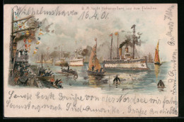 Lithographie S. M. Yacht Hohenzollern Und Ihre Paladine  - Krieg