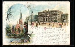 Lithographie Berlin, Kaiser Friedrich-Palais Und Gedächtniskirche  - Mitte