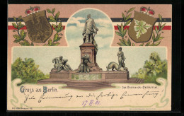 Lithographie Berlin, Bismarck-Denkmal, Wappen  - Tiergarten