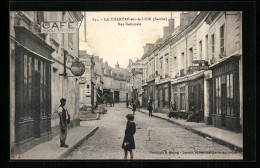 CPA La Chartre-sur-Loir, Rue Nationale, Cafe Du Midi  - Other & Unclassified