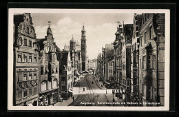 AK Augsburg, Karolinenstrasse Mit Rathaus Und Perlachturm  - Augsburg