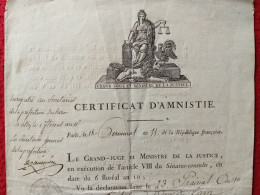 DIPLOME CERTIFICAT D AMNISTIE A ANTOINE RESPLANDY PRETRE A ORTHEZ 1803 VIGNETTE CACHET AUTOGRAPHES - Diplomi E Pagelle