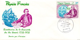 POLYNESIE FDC 1978 DECOUVERTE ILES HAWAI - FDC