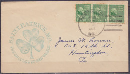 Etats-Unis USA - Env. Affr. 3x 1 Càd SAINT-PATRICK /MAR 17 1948 Pour HUNTINGTON Pa. - Cachet Illustré "trèfle - SAINT-PA - Covers & Documents