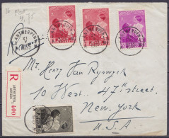 Env. Recommandée Affr. Multicolore N°477 à 452 (Reine Astrid) Càd ANTWERPEN /21 V 1937 Pour NEW YORK USA (au Dos: Càd Ar - Covers & Documents