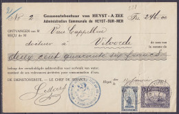 Reçu "Administration Communale De Heys-sur-Mer" Affr. N°145+164 Càd "HEYST-AAN-ZEE / 12 I 1921/ HEYST-SUR-MER" Pour Méde - Storia Postale