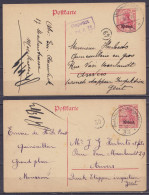 Lot 2 EP CP Postkarte 10c Carmin (tpe OC29) De Mouscron Via "Etappen Inspection Gent" Càpt "Postüberwachungstelle /1917" - Deutsche Besatzung
