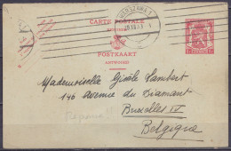 EP CP 1F Rouge (Petit Sceau De L'Etat) Partie "Réponse" Flam. WARSZAWA /29 IIX 1939 Pour BRUXELLES IV - Postkarten 1934-1951