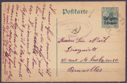 EP CP Postkarte 5c Vert (tpe OC2) De Villers-deux-Eglises Càd SENZEILLES /8 III 1916 Pour BRUXELLES - Cachet Censure "Üb - Occupazione Tedesca