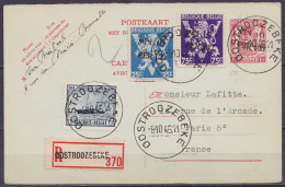 EP CP 1F Rouge -10% (Petit Sceau De L'Etat) + N°724q+724t+727 Càd OOSTROOZEBEKE /-8.10.1946 En Recommandé Pour PARIS (pa - Postkarten 1934-1951