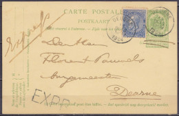 EP CP 10c Vert (type N°56) + N°60 Càd DEURNE /15 OCTO 1904 En Express Pour E/V - Cartoline 1871-1909