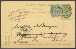 EP CP 10c Vert (type N°56) Càd "BRUXELLES /19 JANV 1905/ DEPART" Pour E/V, Réaffr. N°56 Càd "BRUXELLES (R. Du TACITURNE) - Cartes Postales 1871-1909