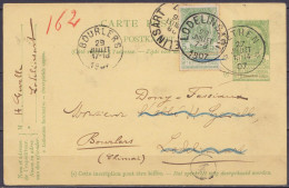 EP CP 10c Vert (type N°56) Càd Relais *NETHEN* /27 JUILLET 1907 Pour LODELINSART, Réaffr. N°56 Càd LODELINSART /29 JUILL - Cartoline 1871-1909