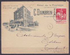 Env. Illustrée "Hôtel De La Couronne C.Dambrin" Affr. N°91 Càd LEUZE /8 NOV 1910 Pour TURNHOUT (au Dos: Càd Arrivée TURN - 1910-1911 Caritas