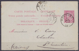 EP CP 10c Rose (type N°46) Repiqué "Houillères Unies Du Bassin De Charleroi" Càd RANSART 3 JUIL 1891 Pour St-QUENTIN (Ai - Postkarten 1871-1909