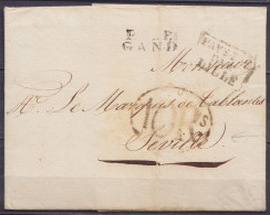 L. Datée 27 Août 1822 De GAND Pour SEVILLE Espagne - Griffes [PAYS-BAS /PAR/ LILLE] & "P__P/ GAND" - Taxe Espagnole (10R - 1815-1830 (Dutch Period)