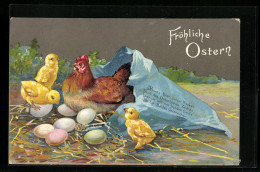 AK Huhn Und Osterküken, Fröhliche Ostern  - Pâques
