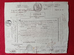 DIPLOME CONGE LIMITE A PIERRE XAVIER DE PIRAJOUX ARMEE D'ITALIE COMPAGNIE DES VETERANS 1798 VIGNETTE CACHET AUTOGRAPHES - Diploma's En Schoolrapporten