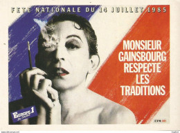 F36 Cpa / CARTE PUB Card Cart'com CPM SERGE GAINSBOURG Fête Nationale 14 Juillet 1985 - Publicités