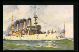 Künstler-AK Christopher Rave: Charleston, Panzerkreuzer Der Vereinigten Staaten In Fahrt, 1904  - Oorlog