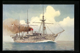 Künstler-AK Christopher Rave: Deutsches Torpedo-Versuchs- Und Schulschiff Blücher, 1877  - Krieg