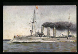 Künstler-AK Christopher Rave: Kriegsschiff S. M. Hamburg In Voller Fahrt, 1903  - Guerra