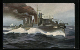 Künstler-AK Christopher Rave: Russ. Torpedobootzerstörer Buene  - Oorlog