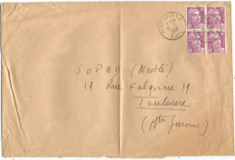 GANDON 10FR VIOLET BLOC DE 4 GRANDE LETTRE MONTAUBAN RP 10.1.1952 - 1945-54 Marianne De Gandon