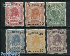 Italian Somalia 1922 Overprints 6v, Mint NH, Nature - Animals (others & Mixed) - Cat Family - Elephants - Wild Mammals - Other & Unclassified