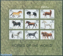 Bhutan 1999 Horses 9v M/s, Mint NH, Nature - Horses - Bhoutan