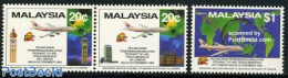 Malaysia 1989 London Flight 3v (1v+[:]), Mint NH, Transport - Various - Aircraft & Aviation - Maps - Vliegtuigen
