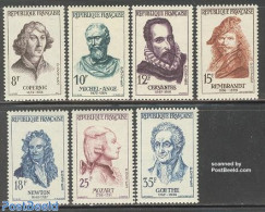 France 1957 Famous Persons 7v, Mint NH, History - Performance Art - Science - Netherlands & Dutch - Amadeus Mozart - M.. - Unused Stamps