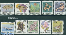 Ghana 1983 Definitives 10v, Mint NH, Nature - Transport - Various - Birds - Fish - Monkeys - Aircraft & Aviation - Maps - Pesci
