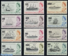 Tristan Da Cunha 1971 Definitives, Ships, Overprinted 12v, Mint NH, Transport - Ships And Boats - Bateaux