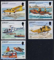 Jersey 2005 Rescue Craft 5v, Mint NH, Transport - Various - Automobiles - Helicopters - Aircraft & Aviation - Ships An.. - Voitures