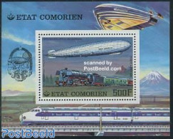 Comoros 1977 Railways, Airship S/s, Mint NH, Transport - Railways - Zeppelins - Trains