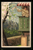 Künstler-AK Alfred Mailick: Winkende Junge Dame Auf Einem Balkon Im Frühling  - Mailick, Alfred