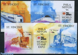 Saint Vincent 1991 Railways 4 S/s, Philanippon, Mint NH, Transport - Philately - Railways - Trains