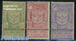 Belgium 1894 World Exhibition Antwerp 3v With Tabs, Unused (hinged), History - Various - Coat Of Arms - World Expositi.. - Unused Stamps