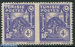 Tunisia 1944 4F. Pair Imperforated Between Stamps, Mint NH, Nature - Various - Trees & Forests - Errors, Misprints, Pl.. - Rotary Club