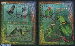 Central Africa 2012 Parrots 2 S/s, Mint NH, Nature - Birds - Parrots - Centraal-Afrikaanse Republiek