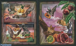 Central Africa 2012 Bats 2 S/s, Mint NH, Nature - Animals (others & Mixed) - Bats - Fruit - Frutas