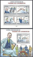 Burundi 2013 Pierre De Coubertin 2 S/s, Mint NH, Sport - Athletics - Cycling - Gymnastics - Olympic Games - Atletiek