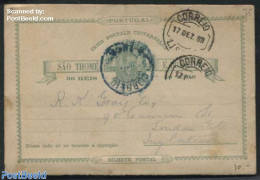 Sao Tome/Principe 1888 Postcard To London, Used Postal Stationary - Sao Tome Et Principe